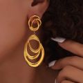 Stainless Steel Hanging Earrings For Women Gold Plated Non-Fading Women's Big Large Dangle Earring Girls Silver Color Ear Rings. 