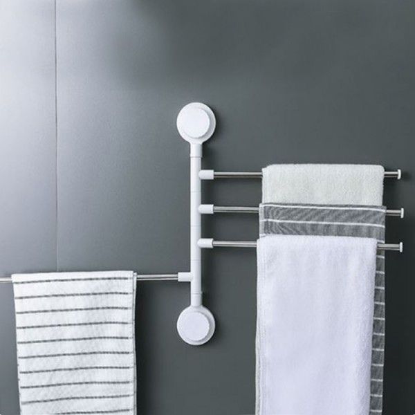 Stainless Steel Suction Cup Mounted Organizer Towel Rack 4 Bars Bathroom Towel Hanging Holder Rotated Towel Bar