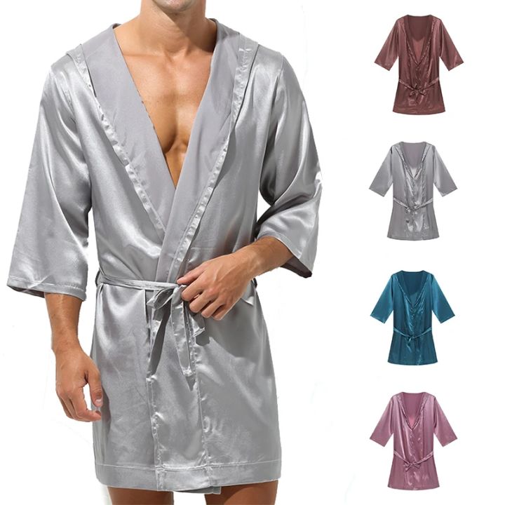 Men%20Bathrobes%20Summer%20Short%20Sleeve%20Homewear%20Silk%20Pajamas%20Bathrobe%20Mens%20Robes%20Sleepwear%20-%20Image%204