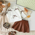 Baby Girls Clothing Set Spring Autumn Short Style Bow Long Sleeve Top+Leather Short Skirt 2Pcs For 3-24M Girls Stylish Outfit. 