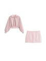 Women Fashion With Zip Cropped Sweatshirt And Mid Waist Back Zipper Mini Skirt Female Two Piece Sets Mujer.