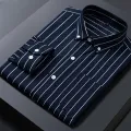 Men's Striped Shirts Formale Casual Printed Plaid Shirt Long Sleeve Slim Fit Botton Down Male Office Business Dress Shirt M-5XL. 