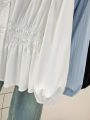 2026 V-neck Long Sleeved Plus Size Shirt Loose Pleated Ruffle Oversized Tops Ladies Chic Elegant Solid Versatile Blouse. 