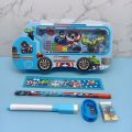 Parteet® New Multicolour Cartoon Printed Van Shape Matal Pencil Box with Accessoriess for Kids (Pink). 