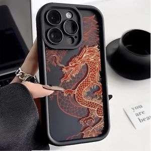 Bilashmart for iPhone 16 15 Pro Max 11 12 13 14 15 Pro XS XR7 8 Plus Luxury Trendy Ancient East Dragon Soft Phone Case Shockproof Cover