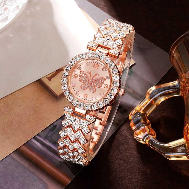 6pcs%20Jewelry%20Set%20Rose%20Gold%20Luxury%20Watch%20Women%20Ring%20Necklace%20Earring%20Rhinestone%20Fashion%20Wristwatch%20Casual%20Ladies%20Watches%20-%20Image%203