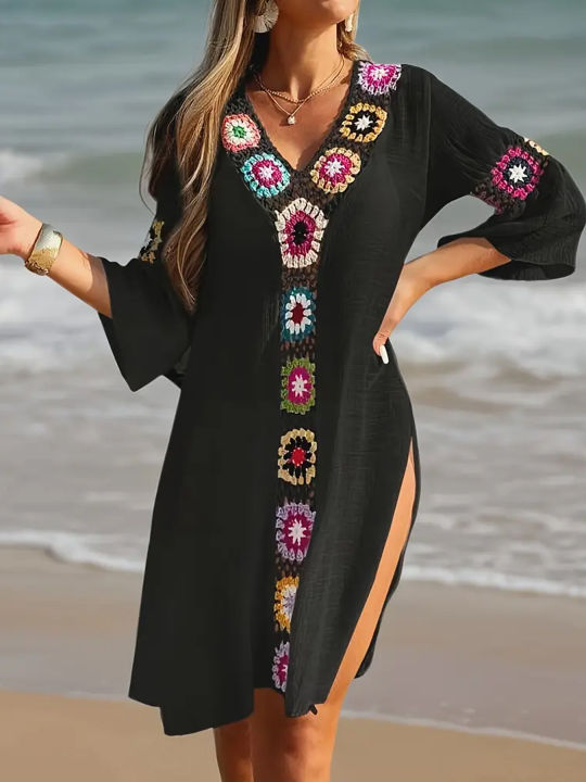 Fashion%20Style%20Hand%20Crochet%20Flower%20Block%20Beachwear%20Cover%20Up%20Beach%20Holiday%20Casual%20See-Through%20Dress%20Breathable%20Sunscreen%20Smock%20-%20Image%205