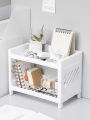 1PC PP Desktop Double Layer Storage Rack Rectangular White Organizing Student Desk Office Cosmetics Stationery. 