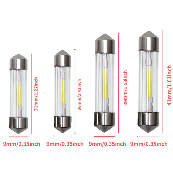4pcs%20Led%20Festoon%2031MM%2036MM%2039MM%2041MM%20C5W%20C10W%20COB%20Glass%20Led%20Bulbs%20Housing%20Dome%20Lamp%20Door%20Trunk%20Car%20License%20Plate%20Light%206000K%2012V%20-%20Image%204