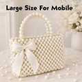 Elegant Mini Handmade Pearl Bag With Ribbon Bow – Versatile Design for Crossbody and Shoulder Carry - Wedding Clutch. 