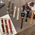 Luxury Gold Metal Real Leather Band For IWatch Series 8 7 6 5 4 3 SE Women Slim Strap For Apple Watch 41mm 40mm 38mm 45 42 44 49. 