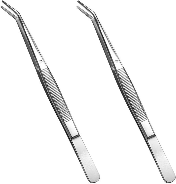 Stainless Steel Tweezers, with Curved Serrated Tip Multipurpose Tweezers Sewing Machine Tweezers Forceps for Craft Repairing (2 Pcs set)
