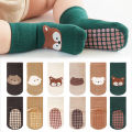 6 Pairs Kids Non-Slip Socks Cute Cartoon Fox and Bear Pattern Childrens Boys Girls Floor Socks Comfortable for Toddler.