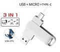 3 IN 1 MICRO+ TYPE-C +USB Flash Drive 0TG 64GB High Speed USB2.0 for Computer Cell Phone 3in1 USB Metal Mini Pen Drive USB 64GB. 
