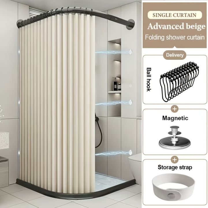 Foldable%20Magnetic%20Shower%20Curtain%20Waterproof%20Privacy%20Bathroom%20Curtain%20Modern%20Stylish%20Shower%20Curtain%20for%20Apartment%20Hotel%20Guest%20Bat%20-%20Image%203