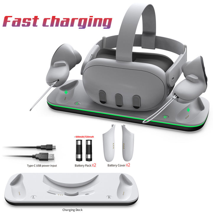 Wireless Charging Dock for Meta Quest 3, Oculus VR Accessories Charger Station Controller Battery Pack, Fit Elite Head Strap