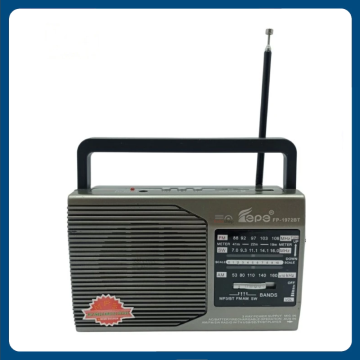 Fepe FP-1972BT AM/FM/SW 3-Band Radio with USB/SD/TF Card (BT) Music Player - Grey