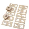 Kids Wooden Drawing Stencils Kit With Puzzle 24 Pes 12 Inner 12 Outer. 