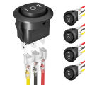 DaierTek 5PCS Round KCD1 Rocker Switch 12V 3 Pin 3 Position ON Off ON 10A/125V DC SPDT Circle Toggle Switch with Wires for Auto. 