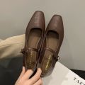 Mary Jane Single Shoes Thick Heel Shoes Elegant Classic Retro Square Toe Comfortable Soft Shallow Cut Low Heel Women's Shoes. 