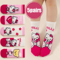 Cute Hello Kitty Girls Socks 5 Pairs Kawaii Cartoon Cotton Crew Socks for Kids Casual Daily Socks. 