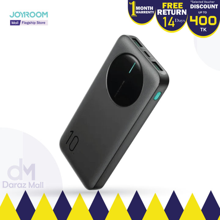 JOYROOM JR-PBF12 10000mAh Power Bank with LED Monitor, 2.4A Fast Charging – Portable Black Battery Pack
