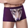 Men's Unique 3D Printed Wolf Eagle Head Flat Angle Pants Mid-waist Boxer Shorts Breathable Knitted Modal Fabric. 