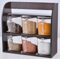 Masala Rack Wooden With 6 Jars/Spice Rack 6 Pcs. 