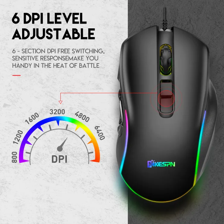 Wired Gaming Mouse with RGB Backlit, 7200 DPI Adjustable, Mouse with 10 ...
