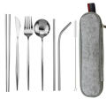 8Pcs/set Tableware Reusable Travel Cutlery Set Camp Dinnerware Set Stainless Steel Spoon Fork Chopsticks Straw Portable Case. 
