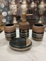 4 Pcs - Ceramic Bathroom Accessories Set with Soap Holder, Toothbrush Holder, Soap Dish- White Black Color. 