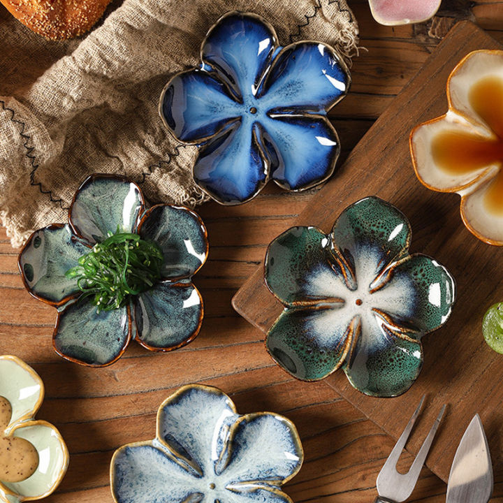 Petal-shaped Dipping Sauce Multi-color Small Plate Luxury Holiday Salad Vegetable and Fruit Ceramic Plate Kitchen Tableware