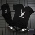 Againtr Summer Printed Tracksuit For Men & Boys - Soft & Comfortable Fabric T Shirt & Trouser Printed Tracksuit black. 