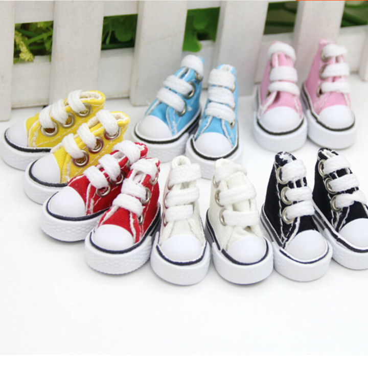 1Pair Fashion 5cm Length Doll Shoes 1/6 Scale Mini Sneakers Denim Canvas High Top Plimsolls Playing House Handmade Props Toys