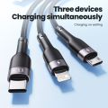 Toocki 3 in 1 USB Cable 6A 100W Micro USB Type C Charging Cable For iPhone 14 13 12 13 Data Cord.