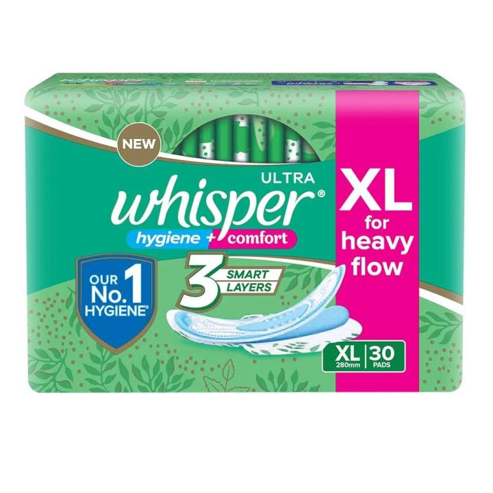 Whisper Ultra Clean Hygiene + Comfort XL 30 Pads