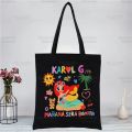 Karol G Bichota Manana Sera Bonito Music Singer Shopping Black Canvas Tote Bag Cartoon Reusable Cloth Bag Handbag Shoulder Bags. 