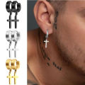 2pc Stainless Steel Men Cross Stars Punk Dangle Earrings Gothic Woman Cross Ear Hoop Earrings Huggies Pendant Piercing Jewelry. 