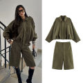 Women High waisted Casual Shorts And Fashion Loose Long Sleeve Jackets Coats Female Two Piece Sets Women Outfit.
