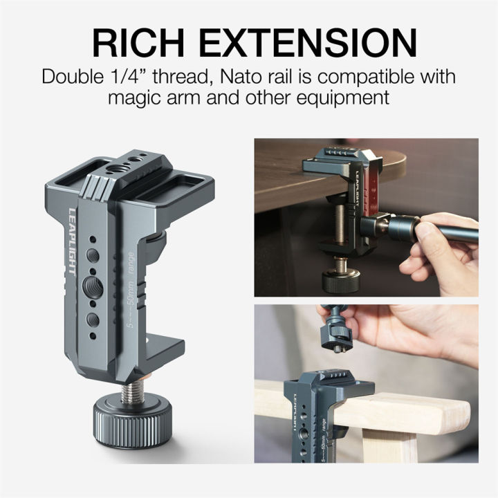 LEAPLIGHT%20Photography%20C%20Clamp%20Aluminum%20Table%20C-clamp%20with%201/4"%20NATO%20Desktop%20Camera%20Mount%20for%20Magic%20Arm%20Video%20Camera%20Light%20Stand%20-%20Image%202