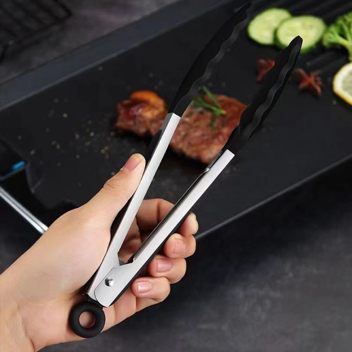 1%20Pc%20Black%20Silicone%20Food%20Tongs,%20Stainless%20Steel%20Food%20Tongs%20Outdoor%20BBQ%20Clamps%20For%20Camping%20Kitchen%20Tongs%20For%20Baking%20Steak%20-%20Image%205