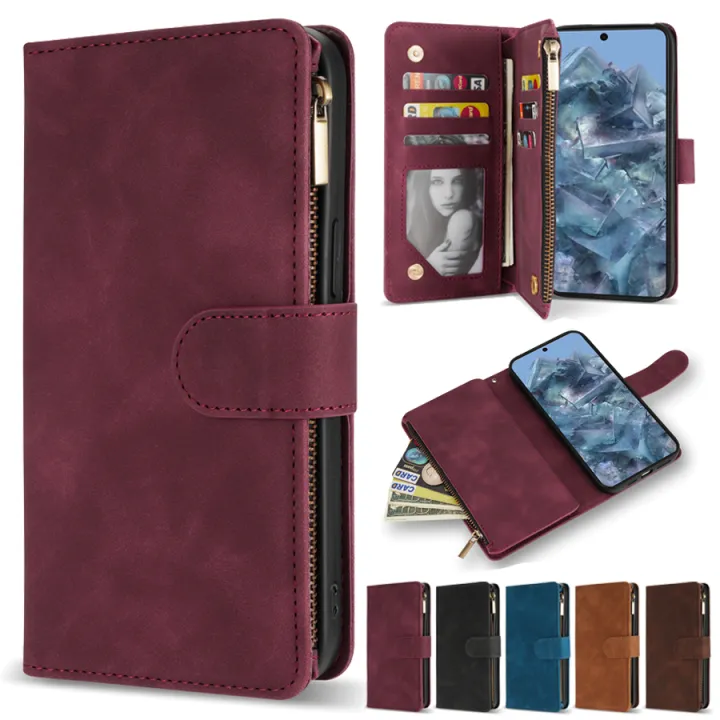 Wallet%20Multi-card%20Zipper%20Kickstand%20Photo%20Frame%20Magnetic%20Flip%20Leather%20Case%20For%20%20Pixel%208a%208%20Pro%207a%207%206a%206%20Protective%20Cover%20-%20Image%202