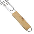 Barbecue Grilling Reusable Meat Fish Clip Holder Wooden Handle Stainless Steel Grill Mesh Foldable BBQ Grill Mat Grilling Basket.