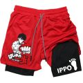 IPPO Anime Gym Shorts Men Boxing Gothic Manga 2 in 1 Compression Performance Shorts Quick Dry Athletics Short Pants Summer.