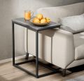 Modern Sofa Side Table for Living Room | Metal Frame with Wooden Top | C-Shaped Couch Table for Snacks, Coffee, Laptop & Home Décor. 
