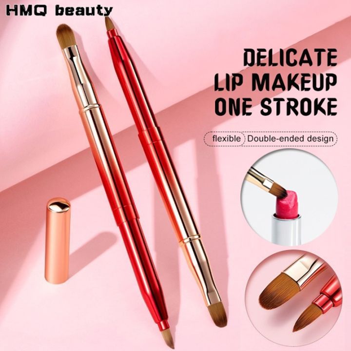 Retractable Lipstick Brushes Double Headed Professional Lip Gloss Brush Applicator with Protect Cap Women and Girls Makeup Tool