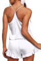 Sexy Silk Satin Pajama Set for Women – V-Neck Cami Top and Ruffled Shorts Bridal Lingerie, Perfect for Nightwear. 