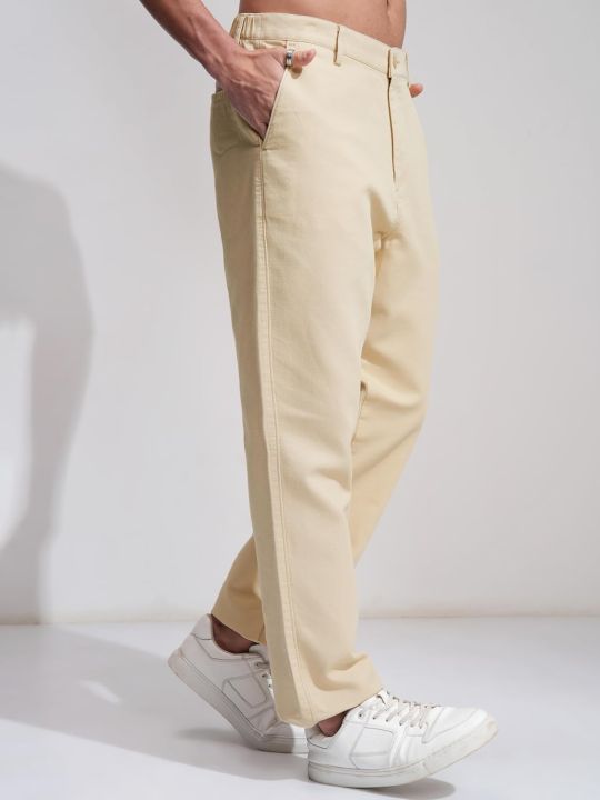 Men's Straight Fit Chinos Gabardine Pant | Dark Cream Colour | Daiyan Emporium