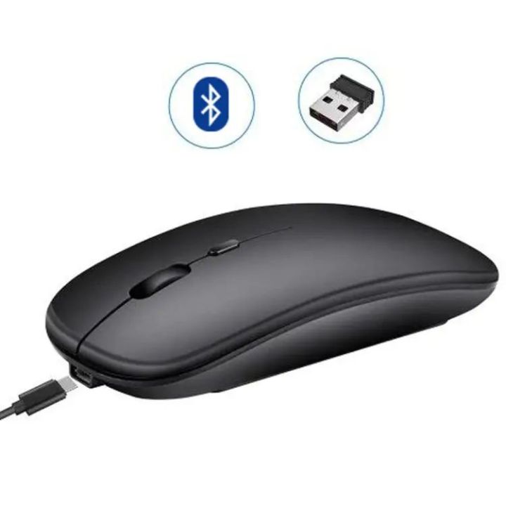 2.4GHz Wireless + Bluetooth  Mouse, Multi-Device Dual Mode Slim Rechargeable Silent Click Buttons Wireless Bluetooth Mouse 3 Adjustable DPI