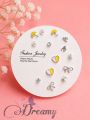 Simple Cute Stone Design 7 Pairs Earrings Set for Girls Women's Fashion Jewellery.